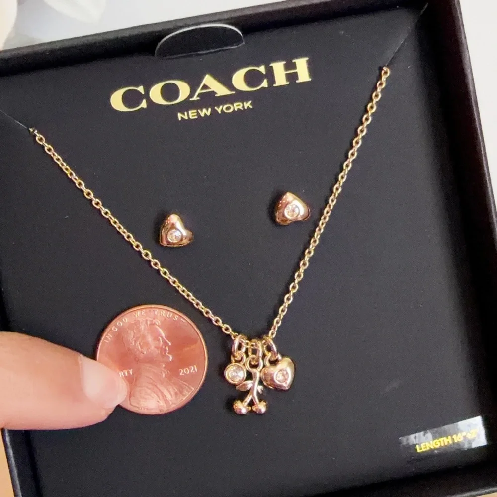 NWT Coach Cherry And Heart Earrings And Necklace‎ Set